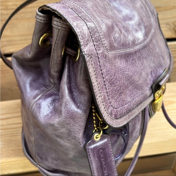 Rare Coach Distressed Leather Drawstring Backpack - Picture 7 of 11